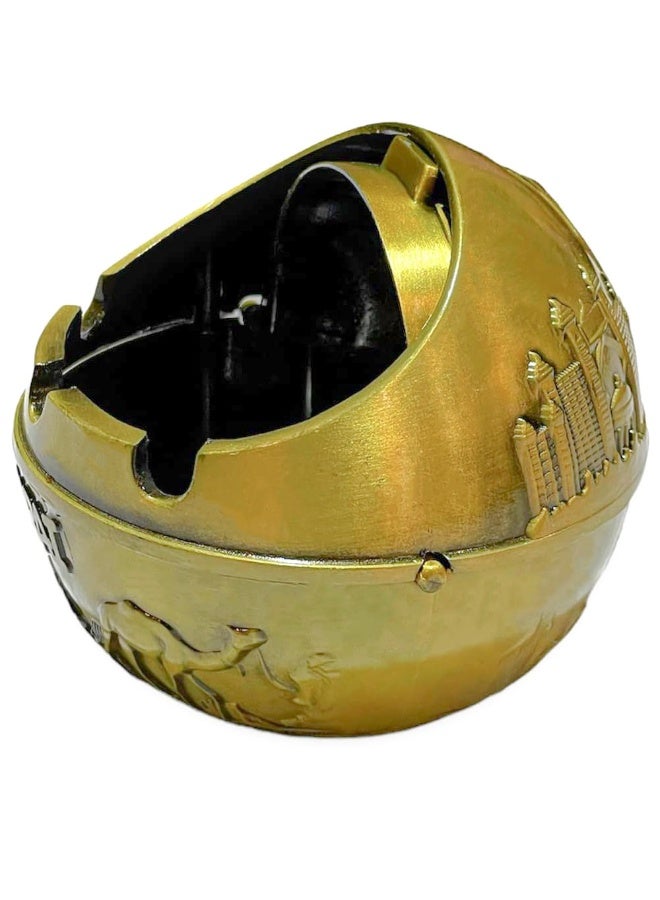 منفضة سجائر كلاسيكية مزخرفة, حامل سجائر بتصميم دبي والقلعة مع غطاء دوار | تحفة فنية من السبائك عالية الجودة لديكور المنزل والمكاتب والفنادق (ذهبي) - Image 5